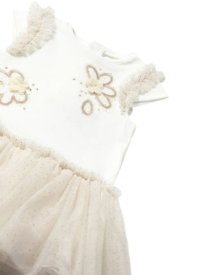 Kids Atelier-Mayoral-Champagne Sleeveless Floral Ruffle Dress