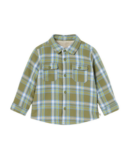 Kidsatelier-Mayoral- Green Plaid Shirt With Staples and Fur Lining
