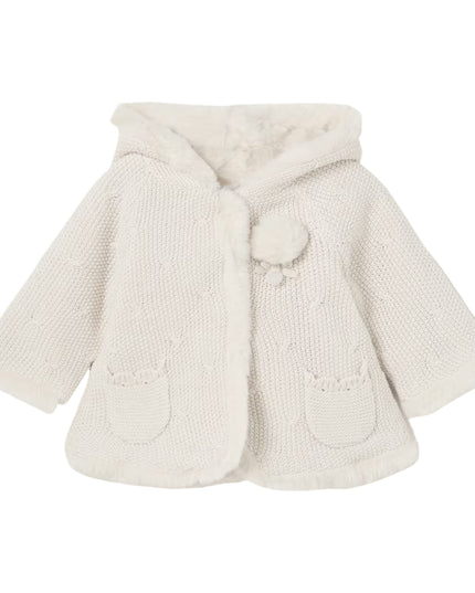 Kids Atelier-Mayoral-Beige Pom Knit Hooded Coat

