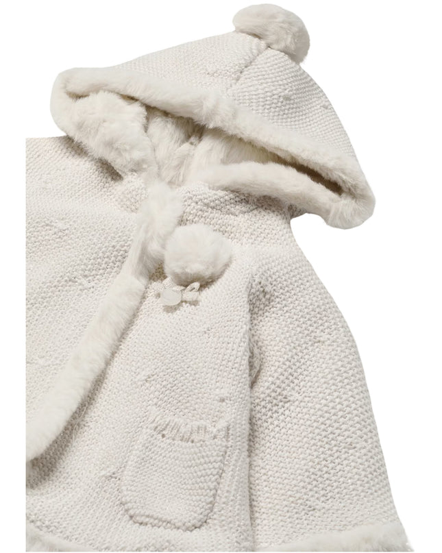 kids Atelier-Mayoral-Beige Pom Knit Hooded Coat