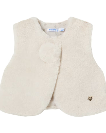 Kids Atelier-Mayoral-Ivory Pom Faux Fur Vest