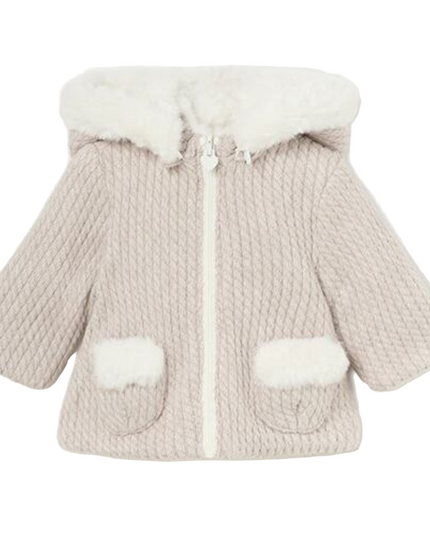 Kids atelier-Mayoral- Beige Reversible Jacket with Cream Fur with Hood and Zipper