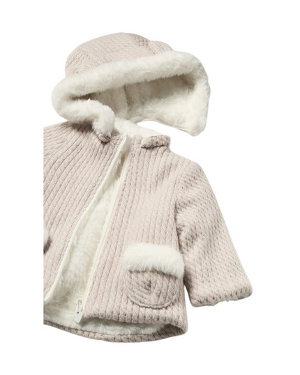 Kids atelier-Mayoral- Beige Reversible Jacket with Cream Fur with Hood and Zipper