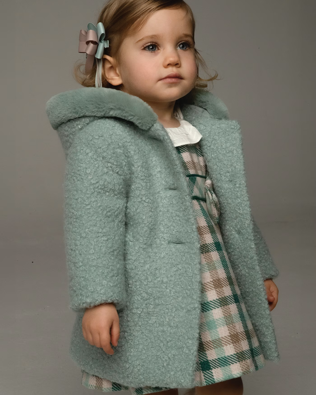 Kids Atelier-Mayoral-Green Jade Faux Shearling Coat