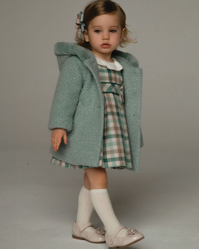 Kids Atelier-Mayoral-Green Jade Faux Shearling Coat