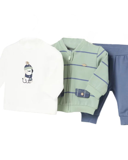 Newborn Boy 3 Piece Striped Set