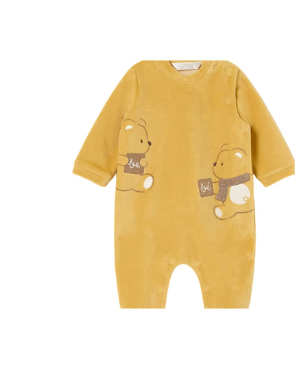 Kids Atelier-Mayoral-Yellow 2pc Bear Velour Babygrow Set