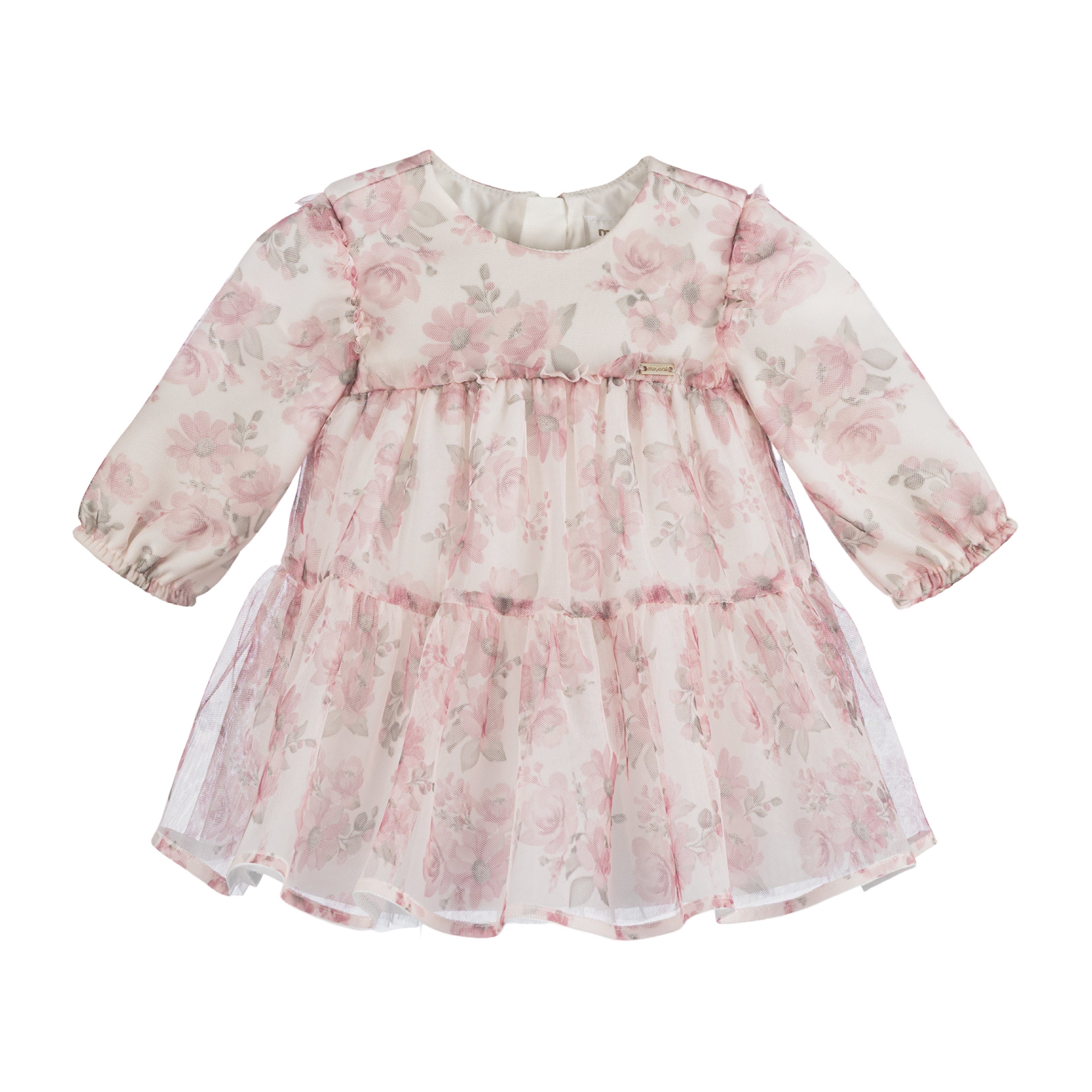 Mayoral-Baby Girls Pink Floral Tulle Dress Mayoral-Baby Girls Pink Floral Tulle Dress