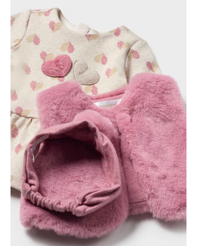 Kids Atelier-Mayoral-Newborn Girl 3 Piece Set with Faux Fur Vest