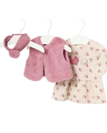 Kids Atelier-Mayoral-Newborn Girl 3 Piece Set with Faux Fur Vest