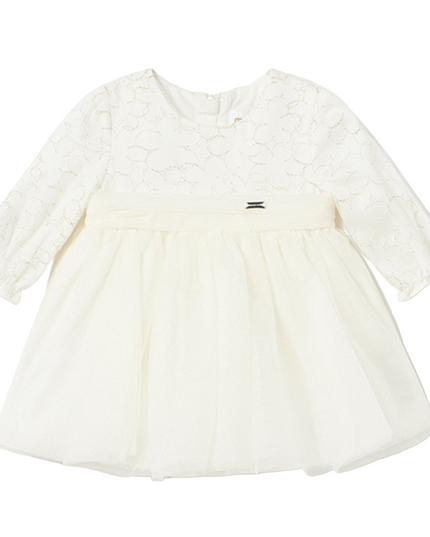 Kids Atelier-Mayoral-Ivory Embroidered Tulle Dress