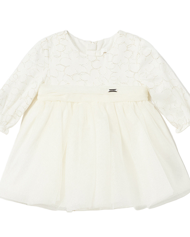 Kids Atelier-Mayoral-Ivory Embroidered Tulle Dress