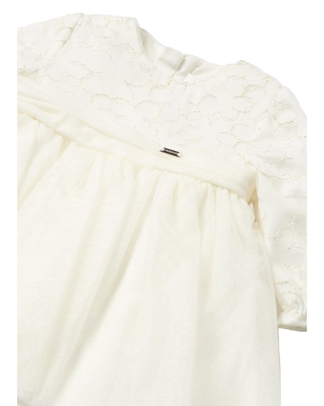 Kids Atelier-Mayoral-Ivory Embroidered Tulle Dress