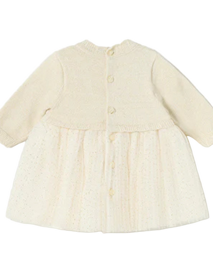 Kids Atelier-Mayoral-Champagne Pleated Knit Tulle Dress