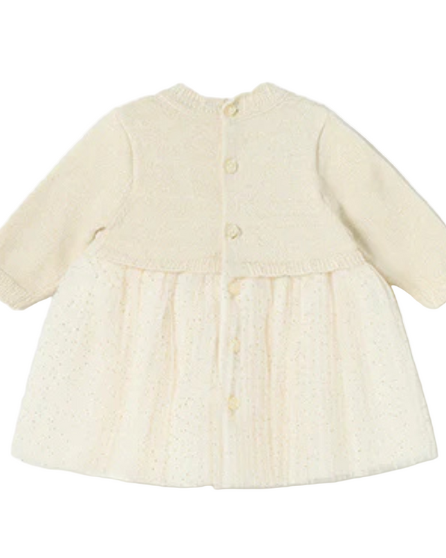 Kids Atelier-Mayoral-Champagne Pleated Knit Tulle Dress