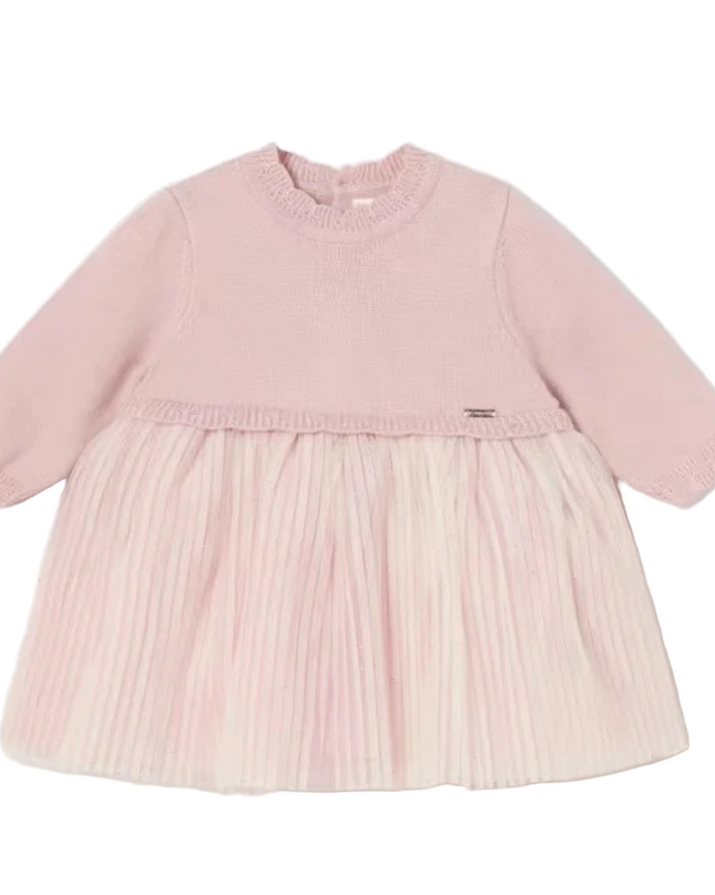 Kids Atelier-Mayoral-Soft Pink Pleated Knit Full Dress