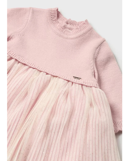 Kids Atelier-Mayoral-Soft Pink Pleated Knit Full Dress