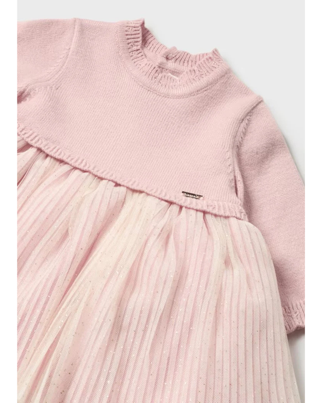 Kids Atelier-Mayoral-Soft Pink Pleated Knit Full Dress
