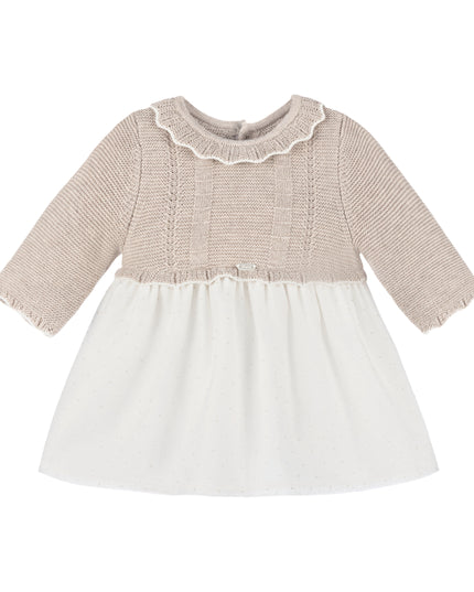 Kids-Atelier-Mayoral-Beige Ruffle Collar Jersey Dress