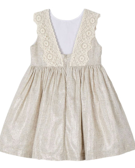 Kids Atelier-Mayoral-Linen Ornamental Sleeveless Dress