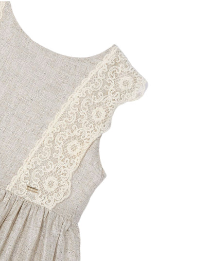 Kids Atelier-Mayoral-Linen Ornamental Sleeveless Dress