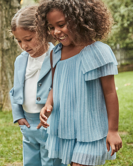 Kids Atelier-Mayoral-Sky Asymmetric Pleated Dress