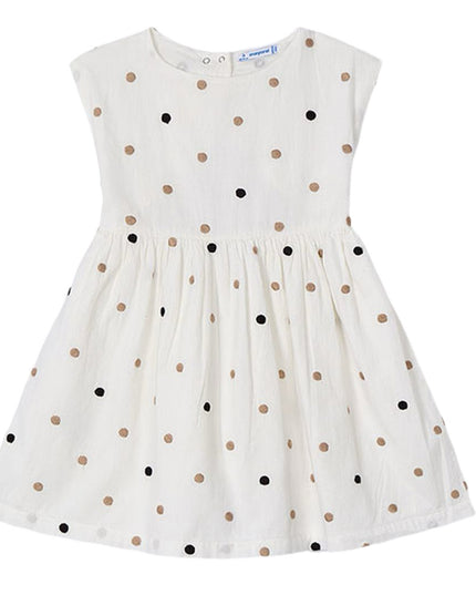 Kids Atelier-Mayoral-Natural Cinnamon Embroidered Polka Dot Dress