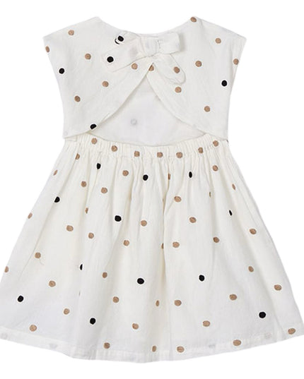 Kids Atelier-Mayoral-Natural Cinnamon Embroidered Polka Dot Dress