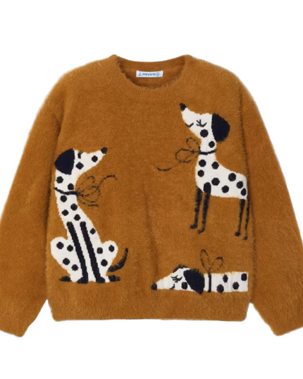 Kids Atelier-Mayoral-Girl Intarsia Puppy Sweater