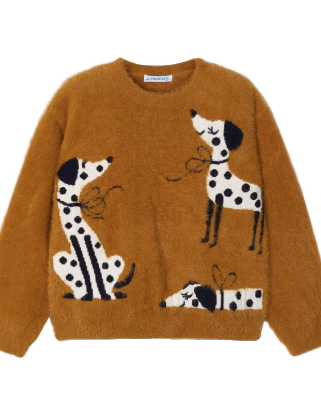 Kids Atelier-Mayoral-Girl Intarsia Puppy Sweater