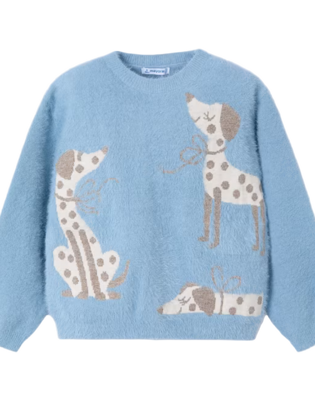 Kids Atelier-Mayoral-Girl Intarsia Puppy Sweater