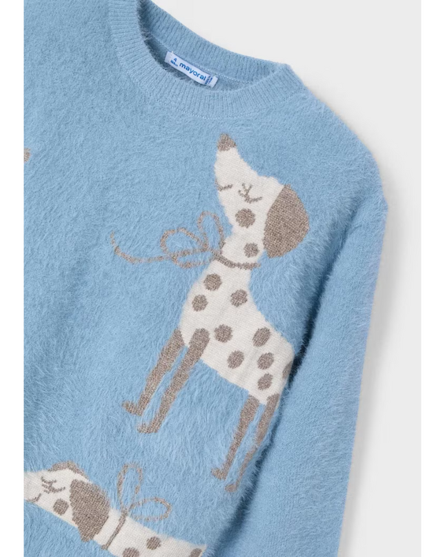 Kids Atelier-Mayoral-Girl Intarsia Puppy Sweater