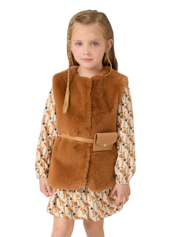 Kids Atelier- Mayoral- Girl Faux Fur Vest with Belt