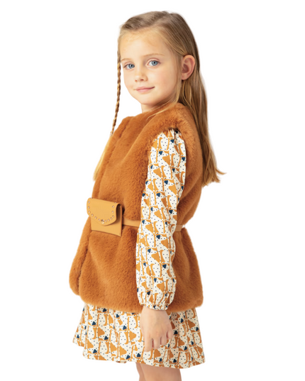 Kids Atelier- Mayoral- Girl Faux Fur Vest with Belt