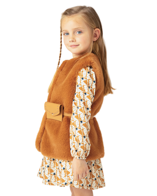 Kids Atelier- Mayoral- Girl Faux Fur Vest with Belt