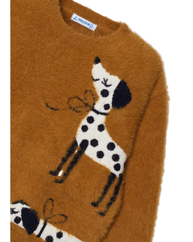 Kids Atelier-Mayoral-Girl Intarsia Puppy Sweater