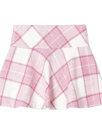 Kids Atelier-Mayoral-Pink Plaid Jacquard Skirt