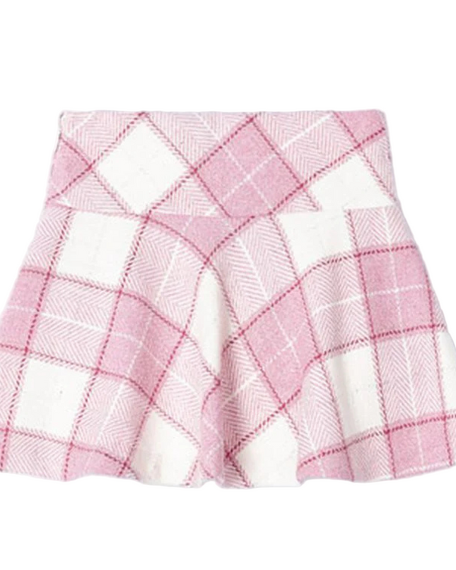 Kids Atelier-Mayoral-Pink Plaid Jacquard Skirt