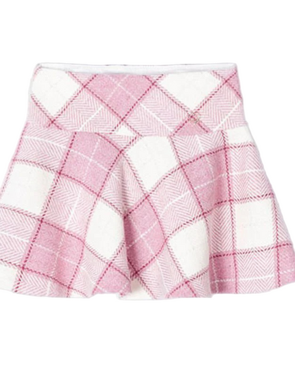 Kids Atelier-Mayoral-Pink Plaid Jacquard Skirt