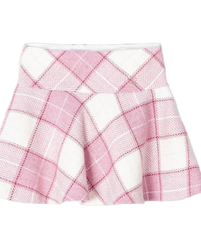 Kids Atelier-Mayoral-Pink Plaid Jacquard Skirt