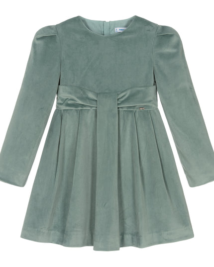 Mayoral-Kids Atelier-Green Jade Velvet Bow Dress
