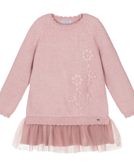 Kids-Atelier-Mayoral-Pink Floral Knit Sweater Dress