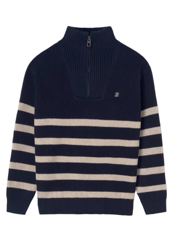 Kids Atelier- Mayoral- Striped Zip-Neck Sweater For Boys