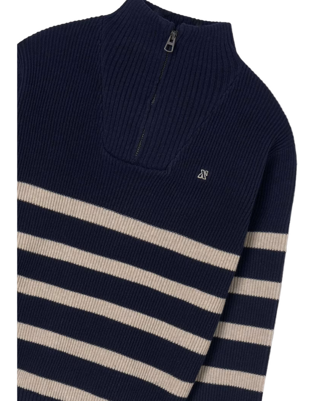 Kids Atelier- Mayoral- Striped Zip-Neck Sweater For Boys