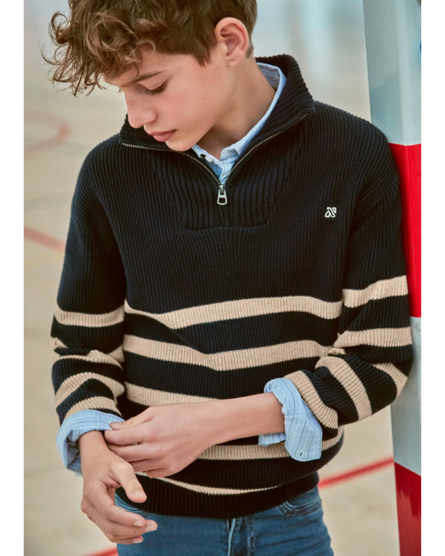 Kids Atelier- Mayoral- Striped Zip-Neck Sweater For Boys