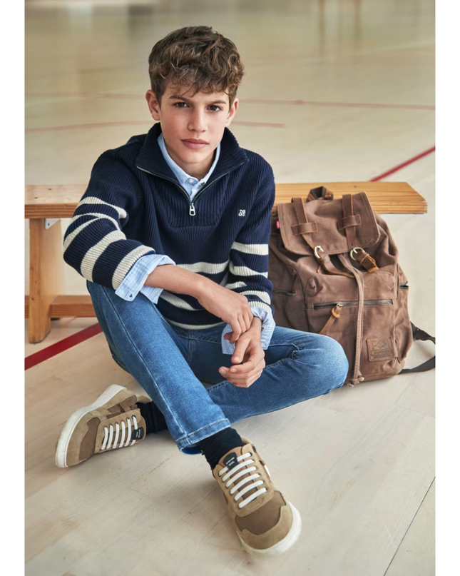 Kids Atelier- Mayoral- Striped Zip-Neck Sweater For Boys