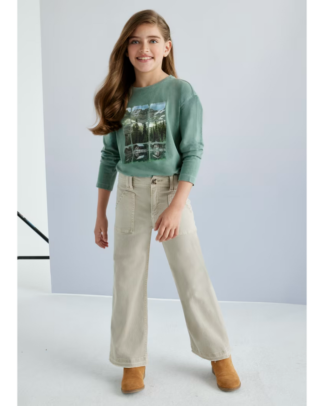 Kids Atelier-Mayoral-Girl Flared Twill Pants