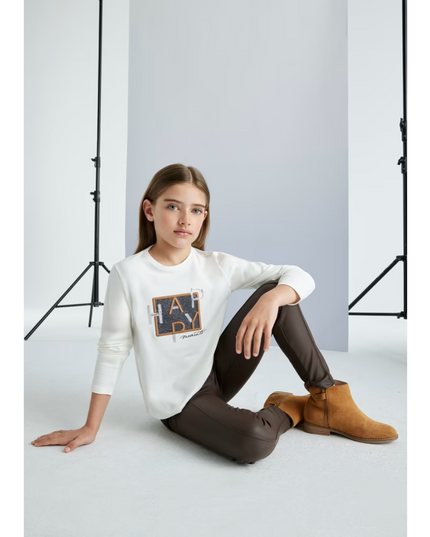 Kids Atelier-Mayoral-Girl Faux Leather Leggings
