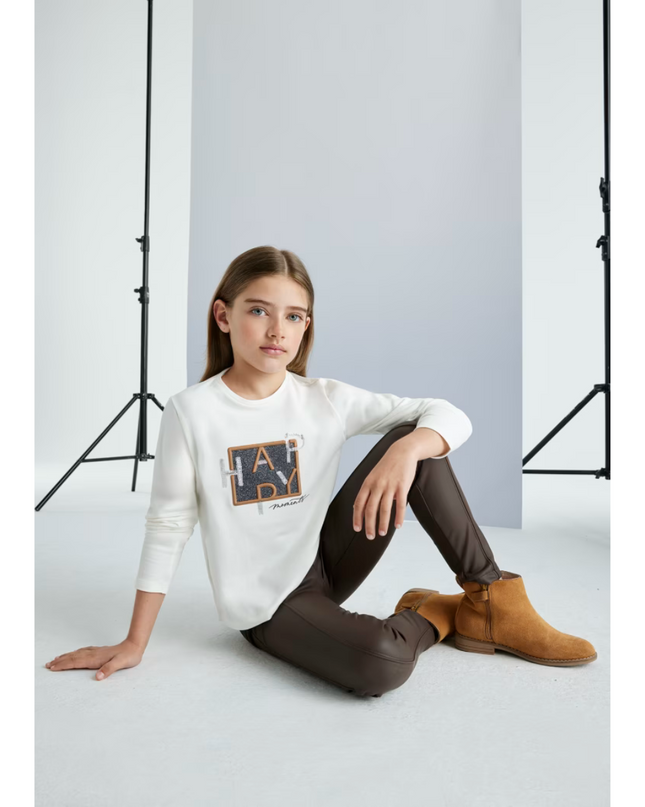 Kids Atelier-Mayoral-Girl Faux Leather Leggings