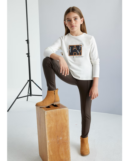 Kids Atelier-Mayoral-Girl Faux Leather Leggings
